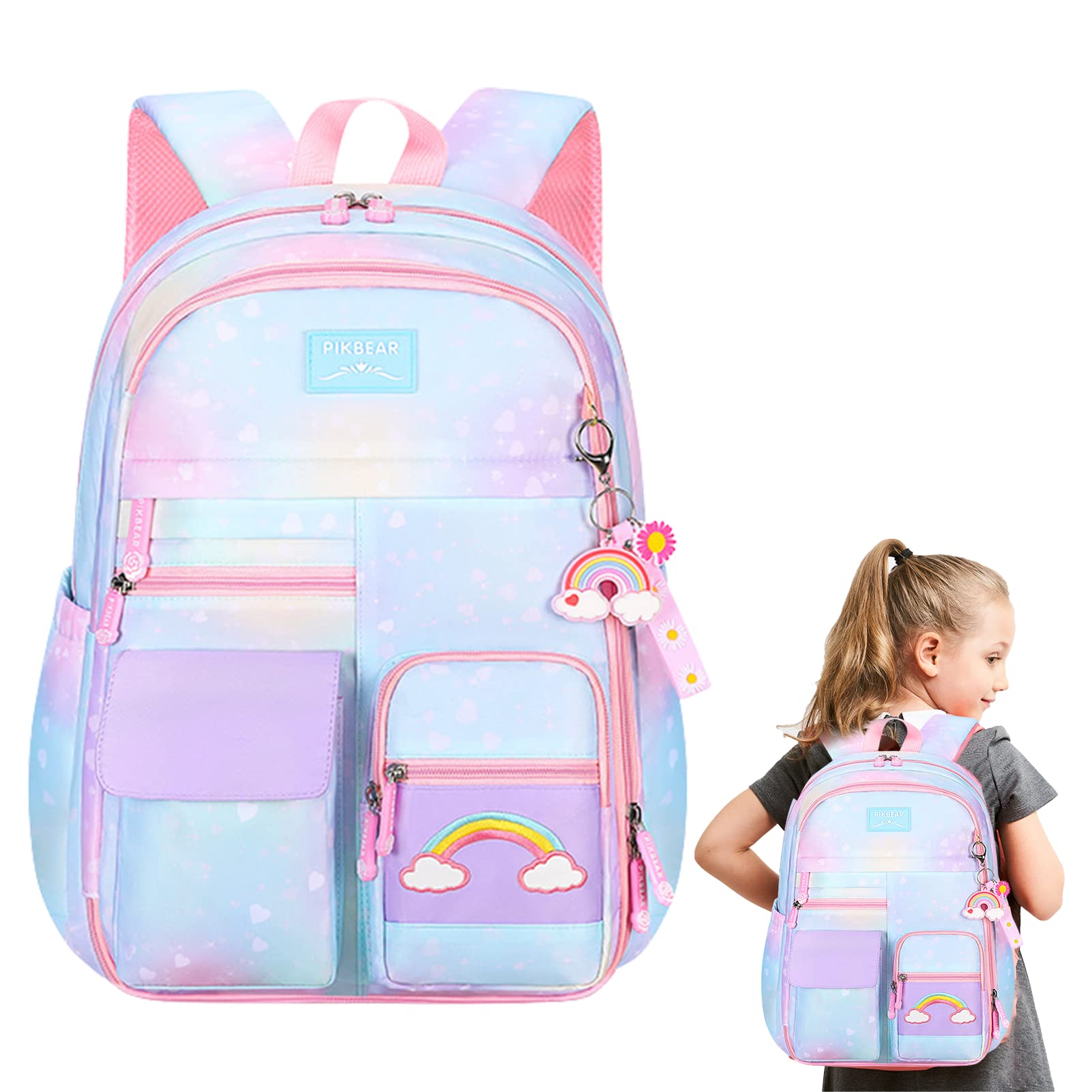 Lambo Regenbogen Rucksack, Rucksack Für Mädchen Regenbogen Büchertasche Grundschule Tasche Mädchen Rucksäcke Wasserdichter Schulrucksack Kleines Kind Buchtasche Für Teenager