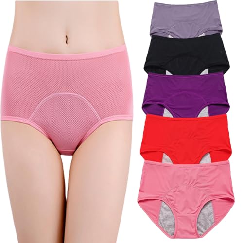 Inkontinenz Unterwäsche Damen Damen Baumwolle Slip Atmungsaktiv Nach Der Geburt Unterwäsche Auslaufsichere Menstruations-Baumwollhöschen 5er-Pack (C 8XL)