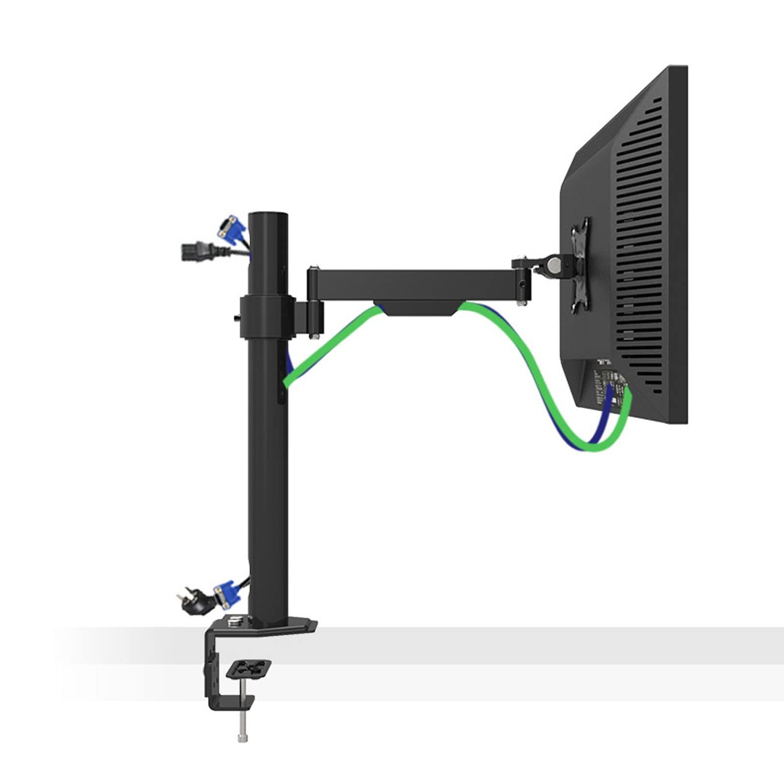 VSULZVNU Universal-TV-Ständer, Einzel-Monitorhalterung, Monitor-Tischhalterung, höhenverstellbar für 17-27-Zoll-Bildschirm, Monitorständer mit Klemme und Tüllenbasis, Schwarz (Größe: 50 cm), 70 cm