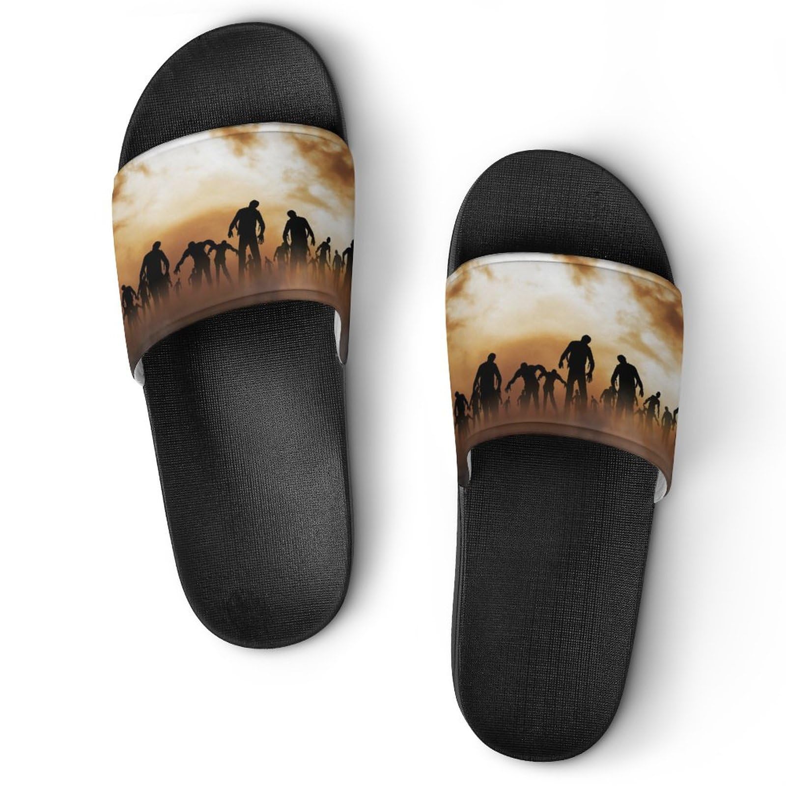 HABXNJF Zombies Dead Men Walking Body at Night Slider für Männer und Frauen, rutschfeste Slides für Indoor, Outdoor, Black Zombies Dead Men Walking Body at Night, 42.5 EU