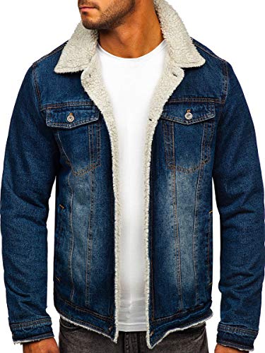 BOLF Herren Jeansjacke Kapuze Denim Übergangsjacke Schuljacke Classic Hoodie Freizeitjacke Kapuzenjacke Herbst Style J.BOYZ 1155 Dunkelblau S [4D4]