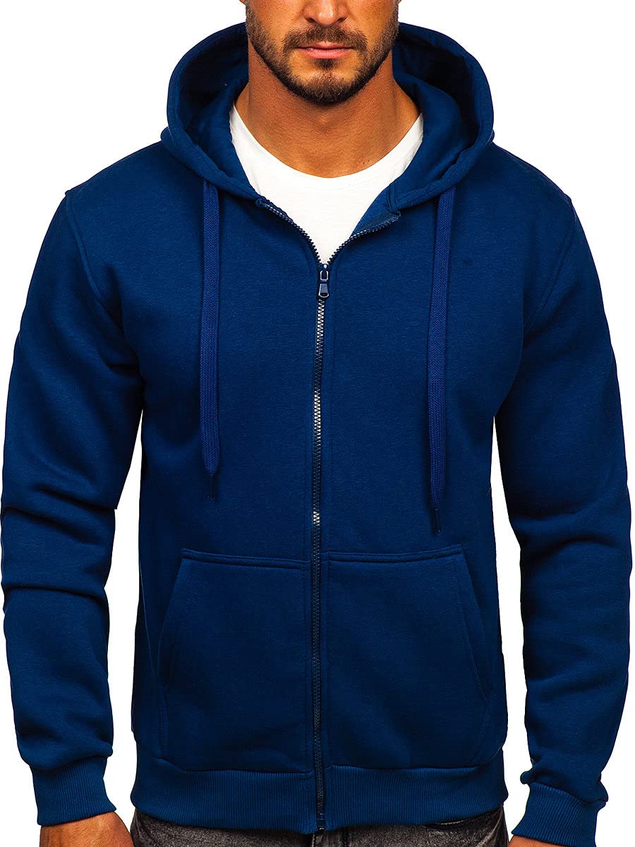 BOLF Herren Kapuzenpullover Reißverschluss Hoodie Sweatshirt mit Kapuze Pullover Pulli Langarmshirt Freizeit Sport Fitness Outdoor Casual Style 2008 Indigo M [1A1]