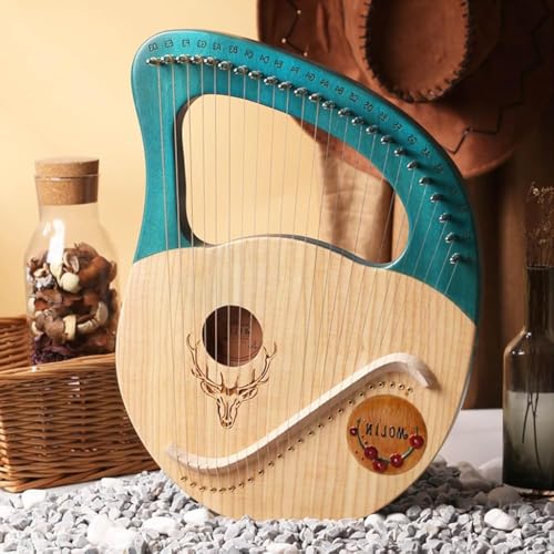 16/24 Metallsaiten Lyre Harp Tragbares Leier-Saiteninstrument Leierharfe Saiteninstrument mit Stimmschlüssel Saiten Mahagoni Backboard Für Anfänger Leier Harfe,004,24 strings