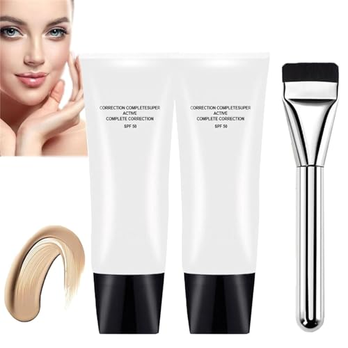 Perebella Skin Tone CC Cream SPF 50, Skin Tone CC Cream Farbkorrigierende, selbstanpassende Creme für reife Haut, Primer, feuchtigkeitsspendender Haut-Concealer (2Pc,Weiß)