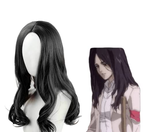 LINLINCD-Wig Anime Cosplay Anime Cosplay Perücke Attack on Titan Perücke Pieck Finger Perücke Schwarze Lange gewellte Locken mit Perückenkappe for Halloween Party Karneval Nachtleben Konzerte