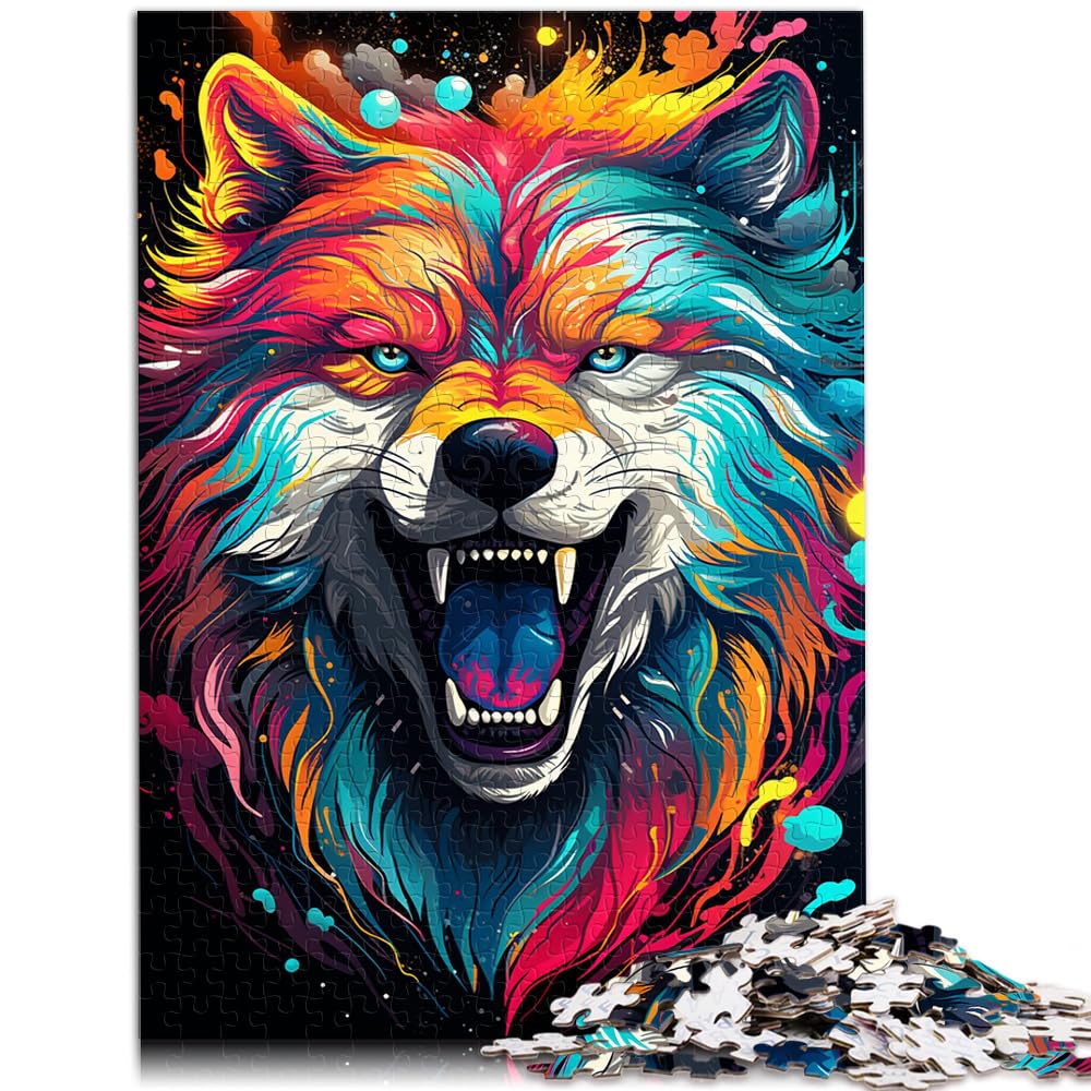 Puzzle, farbenfrohes psychedelisches Fantasy-Wolf-Puzzle, 1000 Teile, Holzpuzzle, ganze Familie, 1000 Teile (50 x 75 cm)