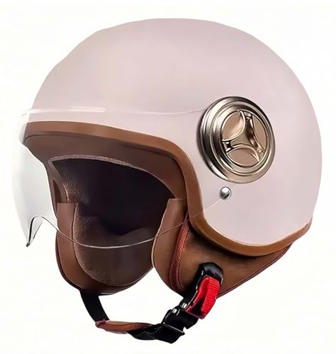 Offener Motorradhelm, 3/4 Atmungsaktiv, ECE-Zertifizierte Polsterung, Sonnenschutz, Retro, Winddichter Motorradhelm Mit Schutzbrille Für Damen Und Herren, Moped B,56-60cm