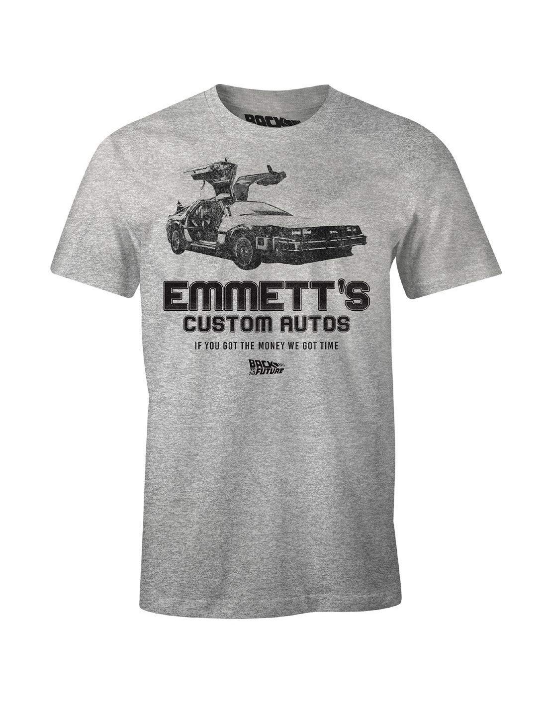 Zurück in die Zukunft Herren T-Shirt Emmett's Custom Autos Delorean grau - XL