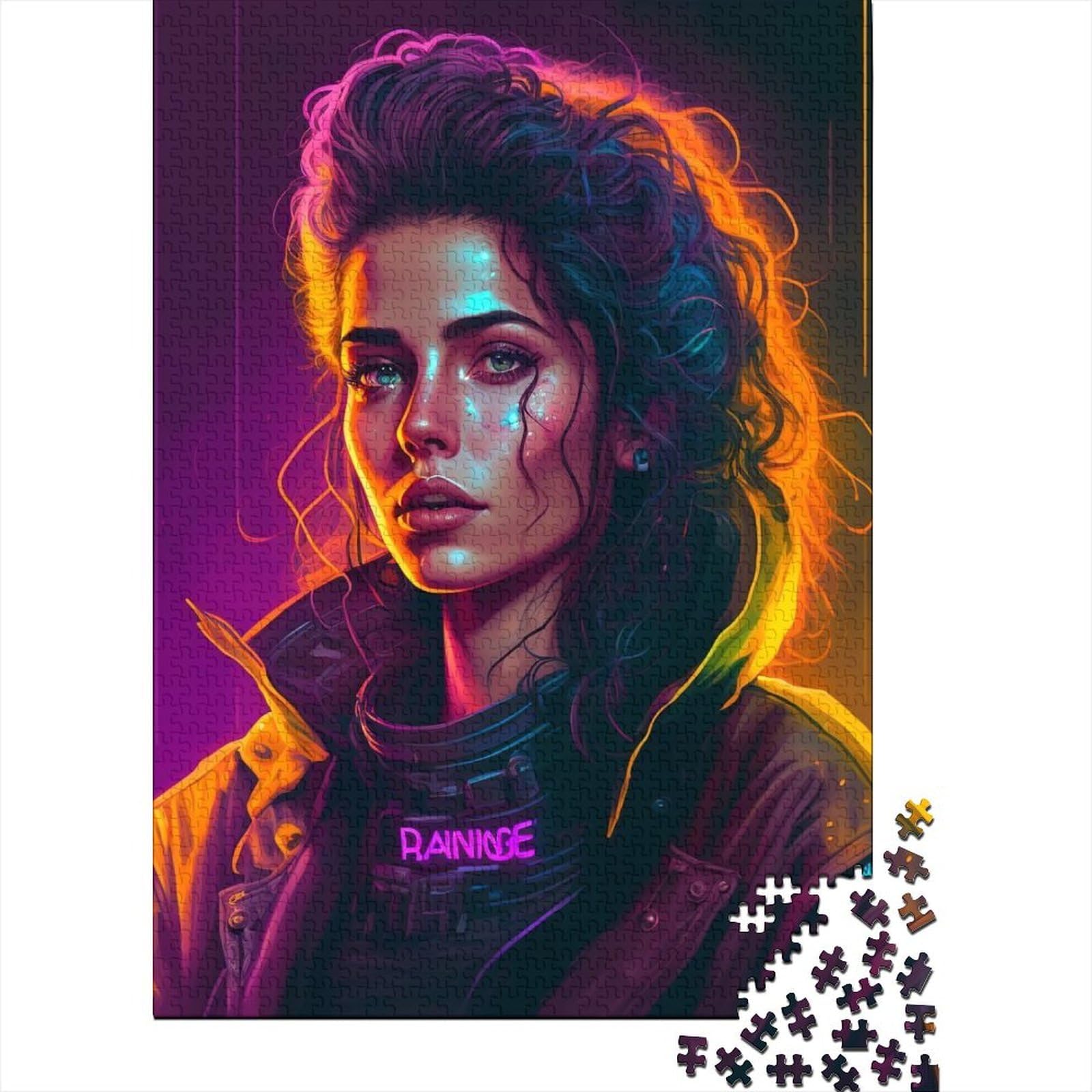 Neon-Girl-Puzzle | Puzzle 1000 Teile für Erwachsene, Holzpuzzle, Puzzle für Erwachsene und Teenager, tolles Geschenk für Erwachsene (75 x 40 cm)