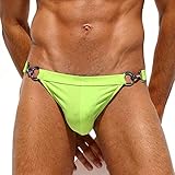 ALANZE Metallschnalle Bikini Herren Badehose Halbhüfte Bademode Gay Tanga Badehose Für Badeanzug Strandshorts,Leuchtendes Grün,L