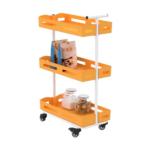 Küchenwagen Servierwagen Regalwagen 3-stufiger Rollwagen Mobiler Wagen Rack Wohnzimmer Schlafzimmer Lagerung Küche Lagerwagen Trolley Lagerwagen Rollwagen Küchenrollwagen(Orange)