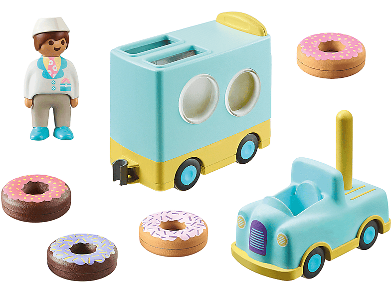 PLAYMOBIL 71325 1.2.3 Verrückter Donut Truck mit Stapel- und Sortierfunktion Spielset, Mehrfarbig