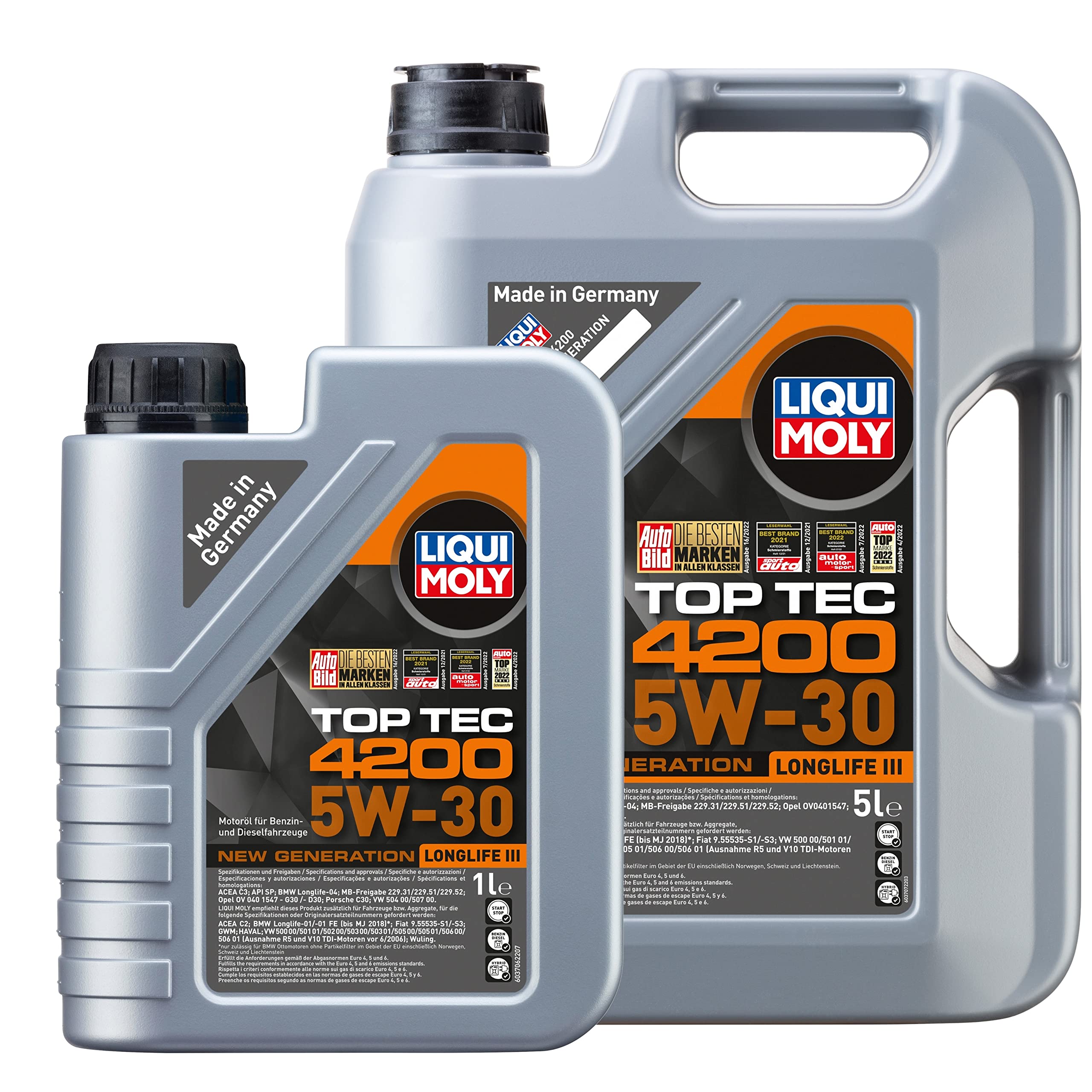 LIQUI MOLY Motoröl Top Tec 4200 5W-30 5 Liter & 1 Liter | 6 Liter Motoröl Set