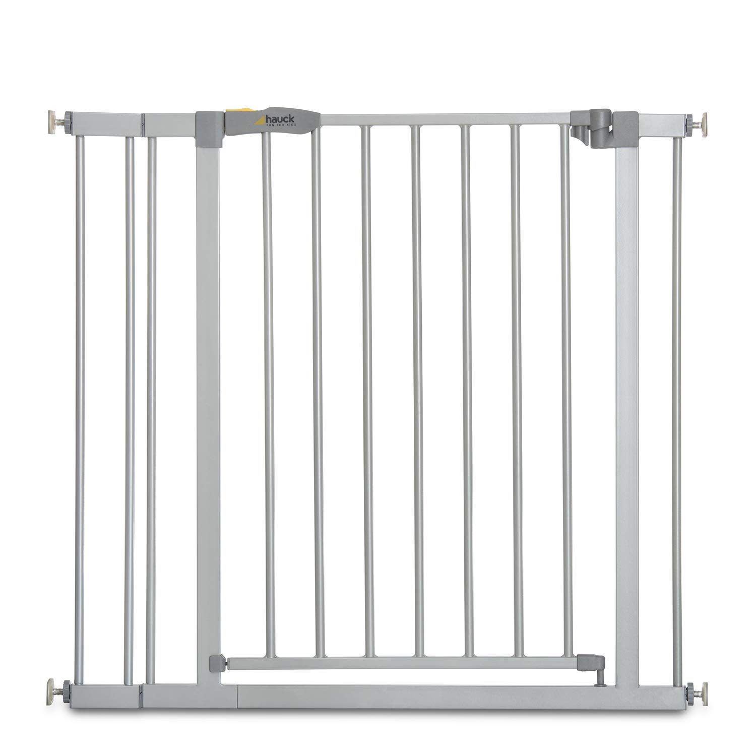 hauck Treppenschutzgitter / Türschutzgitter Stop N Safe 2 mit 9 cm Verlängerung für Breiten 84 - 89 cm, ohne Bohren, 0-24 Monate, Einhändiges Öffnen, Beidseitig Schwenkbar, Metall (Silver)