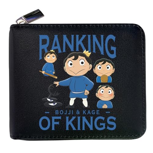 RYNDEX Ranki-ng of Kin-gs Anime Wallets, Praktische Reißverschluss Wallet mit Münzfach, Mädchen Geldtasche mit Münzfach und Geldscheinfach(Color:Black 8)