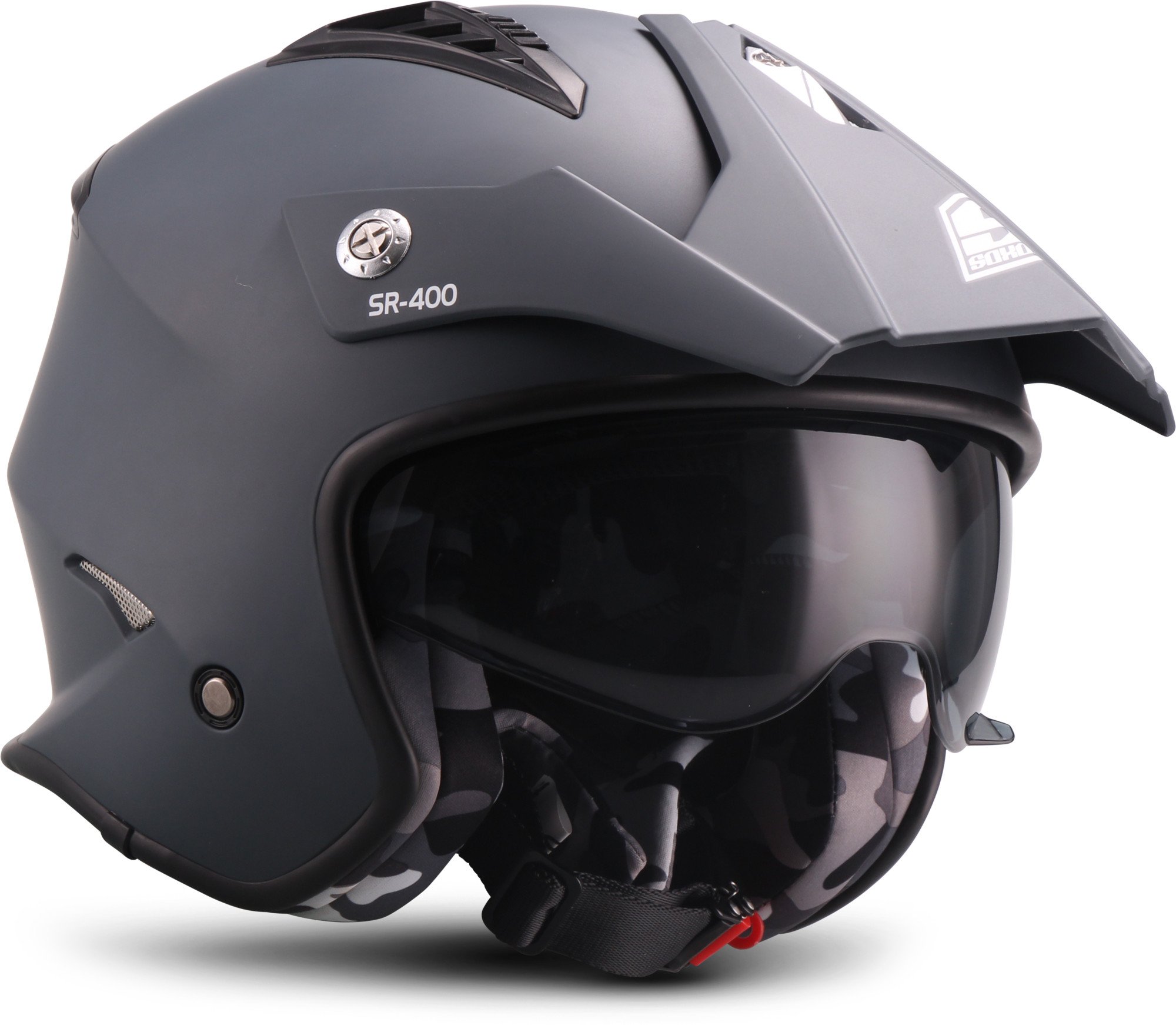 Soxon® SR-400 Mono „Navy“ · Jet-Helm · Motorrad-Helm Roller-Helm Scooter-Helm Moped Mofa-Helm Chopper Retro Vespa Vintage Pilot · ECE 22.05 Sonnenvisier Schnellverschluss Tasche S (55-56cm)