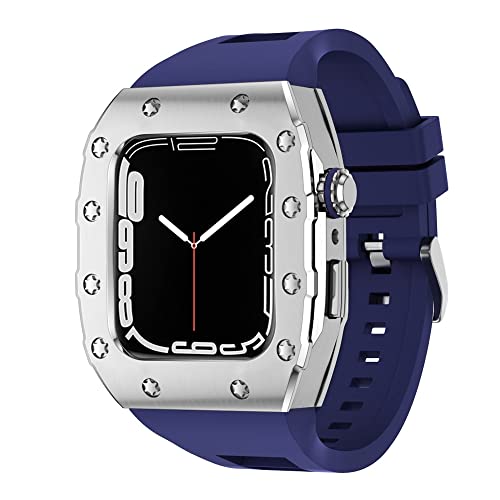 TONECY 45 mm luxuriöses Metallgehäuse-Silikonarmband für Apple Watch, Mod Kit, 44 mm Modifikationsset für iWatch Serie 8, 7, SE, 6, 5, 4, Band (Farbe: SU, Größe: 44 mm für 6/5/4/SE)