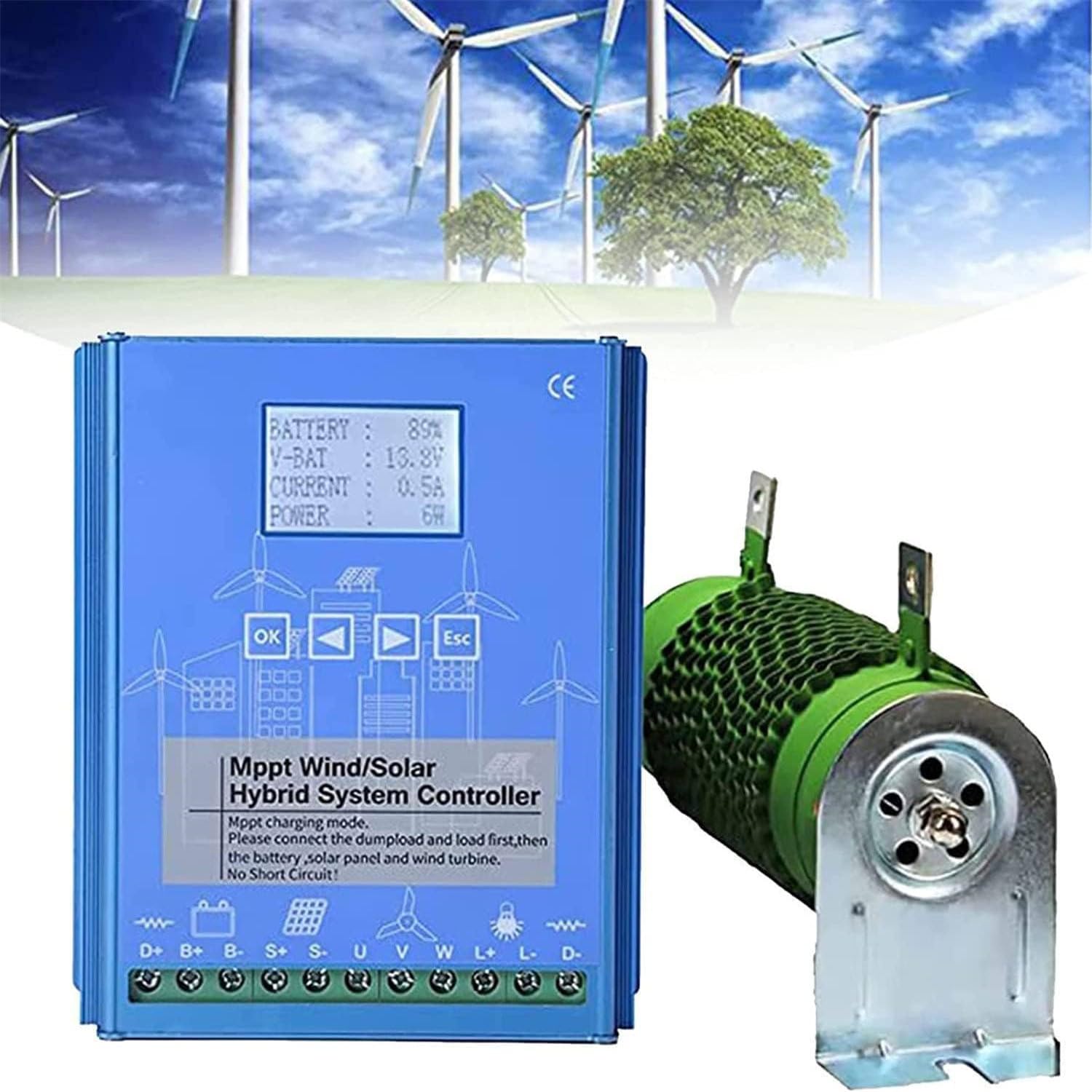 GLBMXDD MPPT-Wind-Solar-Hybrid-Laderegler, 12 V/24 V automatische Identifizierung, 1000 W Windturbinengenerator und 1000 W Solarpanel-Regler, mit LCD-Display,1000W