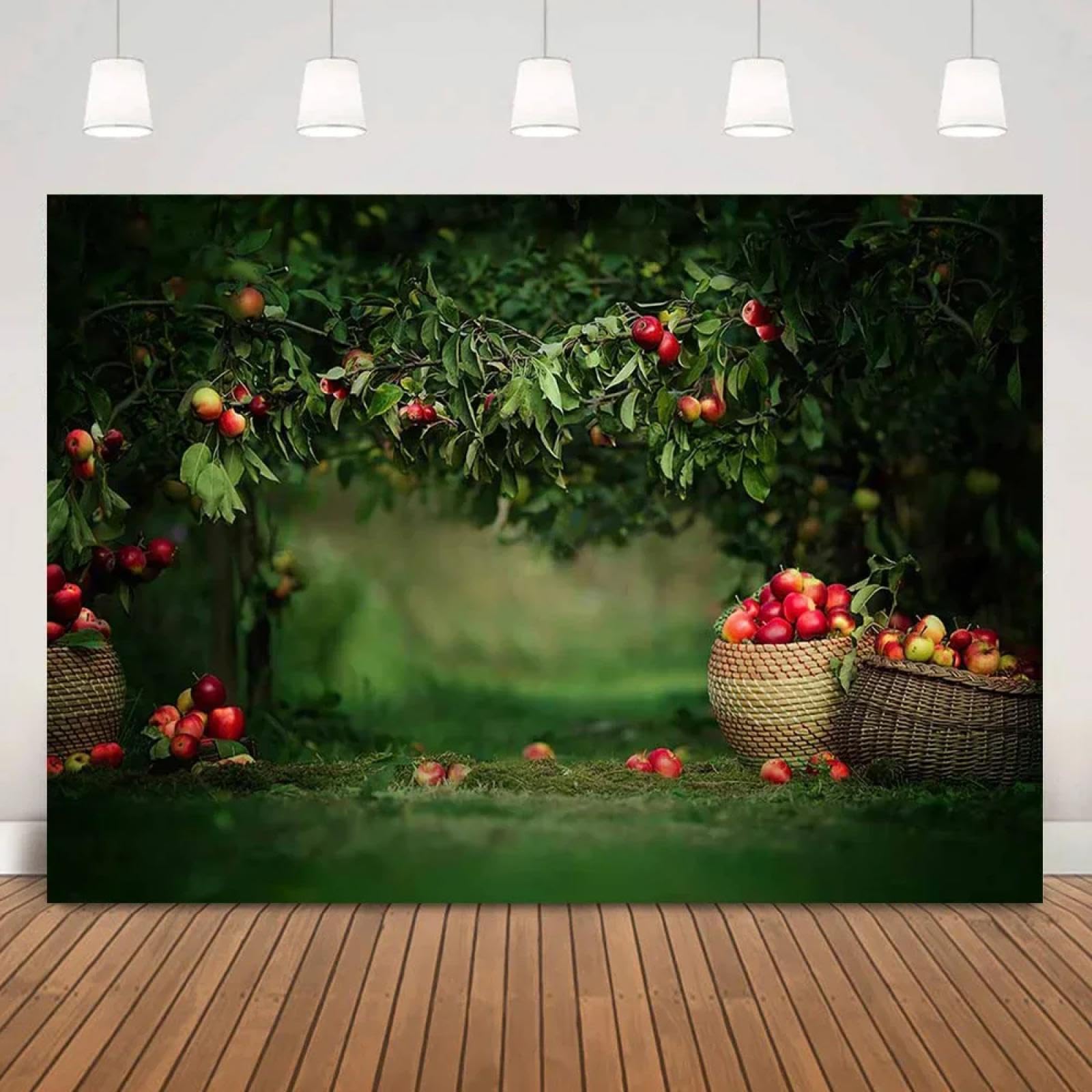 Porträt Hintergrund für Fotostudio Obstgarten Landschaft Grüne Bäume Obststand Hintergrund Fotografie Fotoshooting Requisiten 210X150cm