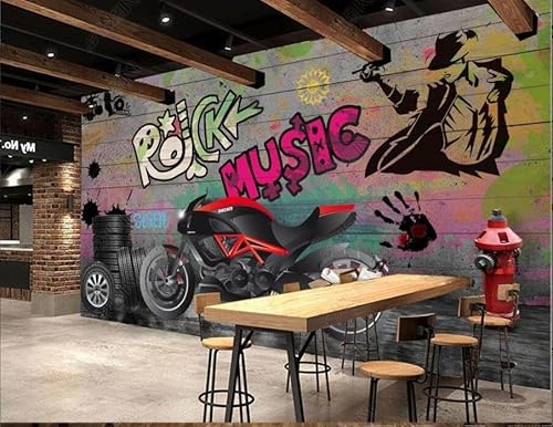 tyujlkjddlf Tapete Wandbild 3D Benutzerdefinierte Städtische Graffiti-Motorrad-Hintergrundwand-200Cmx140Cm