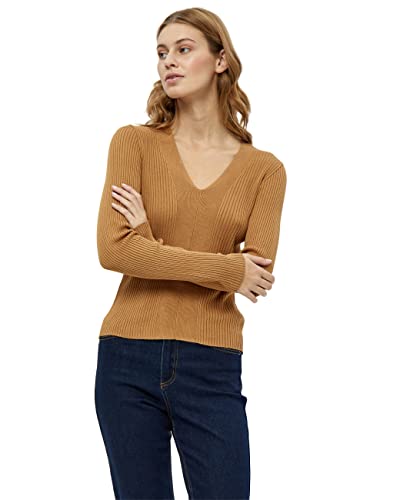 Peppercorn Damen Tana V-Ausschnitt Lange Ärmel Rib Braun | Herbst Pulli Größe Xs Gerippter Pullover, 5600 Tobacco Brown