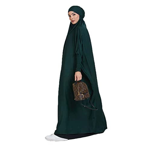 Ravent Damen Kleid Muslimisches Einteiliges Gebetskleid für Damen Abaya Kleid Islamischer Naher Osten Dubai Türkei Maxi Abaya Kaftan mit Hijab Kleid in voller Länge, Dunkelgrün