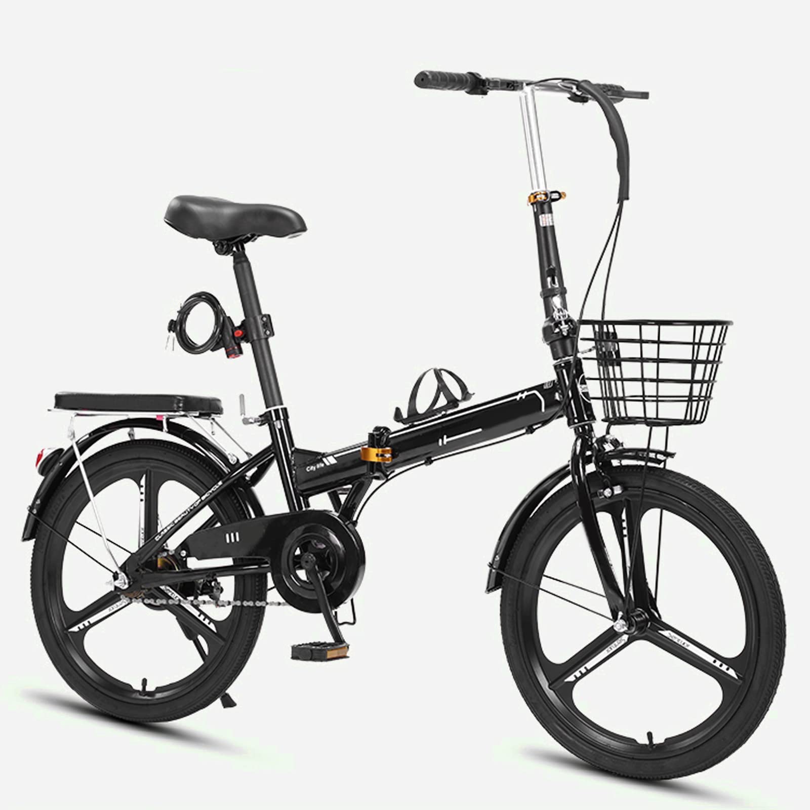 Dxcaicc Faltendes Fahrrad Klapprad 16/20/22 Zoll mit Quick-Fold-System Erwachsene Klapprad Höhenverstellbares Single Speed klapp Fahrrad Vorne und Hinten mit Kotflügeln,Schwarz,22 inches