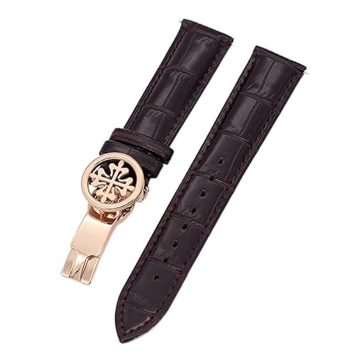 NEYENS Uhrenarmband aus echtem Leder, 19 mm, 20 mm, 22 mm, Uhrenarmband für Patek Philippe Wath Armbänder mit Edelstahl-Faltschließe, für Herren und Damen, 20 mm, Achat