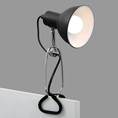 Briloner Leuchten - Klemmleuchte, Klemmlampe, 1x E14, max. 8 Watt, inkl. Kabelschalter, Spotkopf dreh- und schwenkbar, Metall Schwarz-Chrom, 305x110x130mm