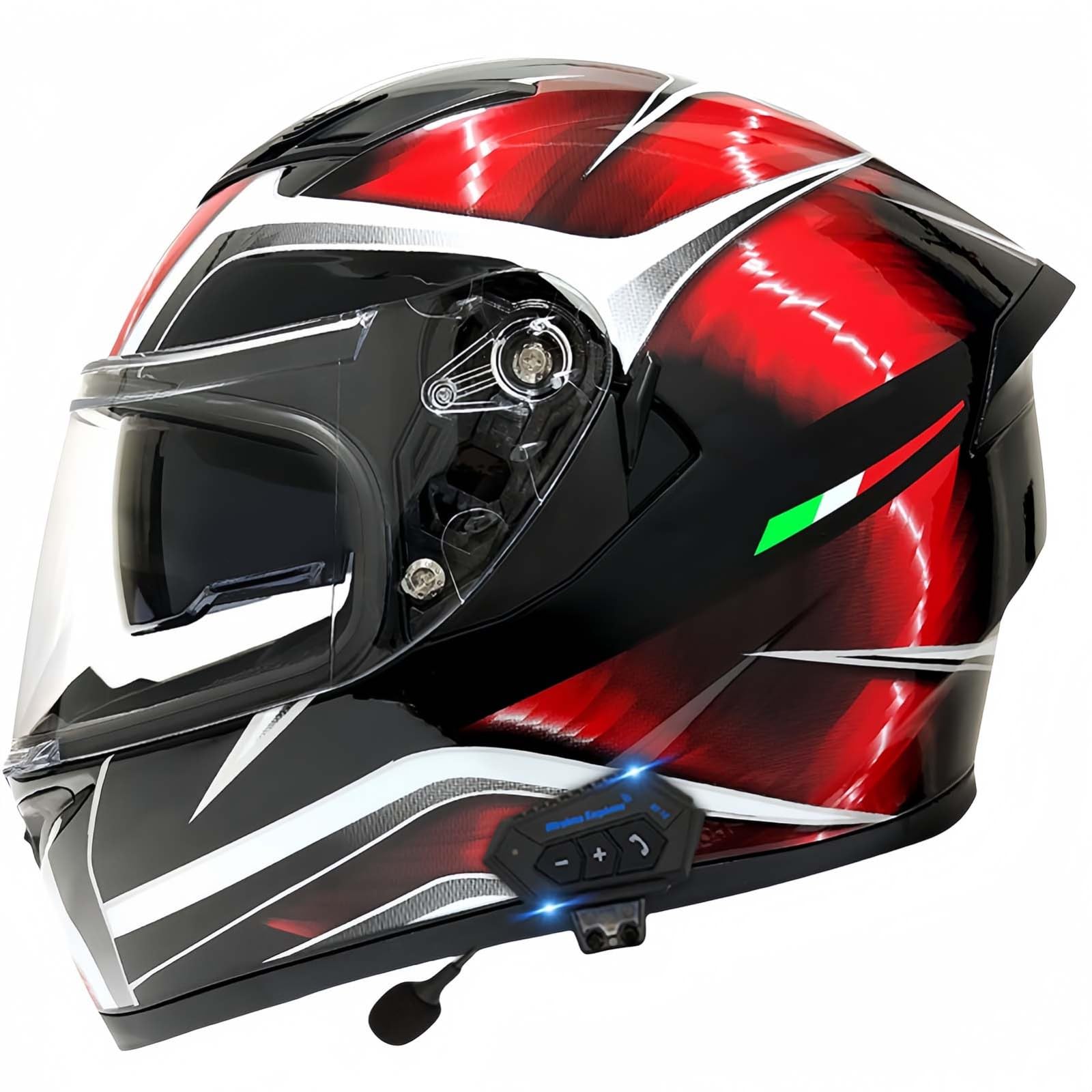 Modularer Integrierter Bluetooth-Motorradhelm Für Herren, ECE-Geprüft, Motorradhelme Mit Integriertem Lautsprecher, Doppelvisier, Moped Für Damen Und Herren G,XL61-62CM