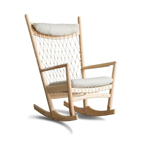 yixinzi-2024 Rattan-Akzentstuhl Holzschaukelstuhl – Nap Chaise Lounge & Einzelsofastuhl – Rattanstuhl – Freizeitstuhl for Wohnzimmer oder Außenbereich Sessel(Original Wood Colour)