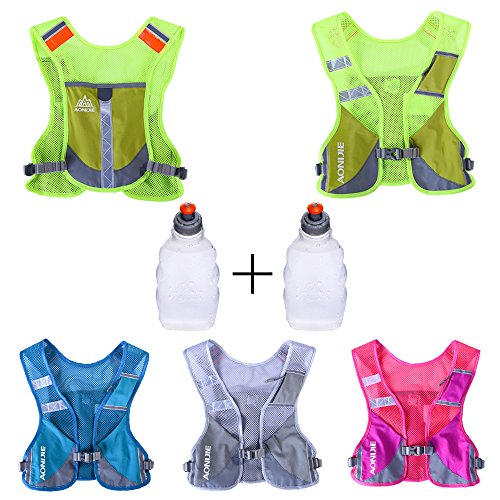 AONIJIE E884 Lightweight Reflective Weste Rucksack mit SD17 250ml Flasche x 2pcs Für Outdoor Sport Marathon Radfahren Wandern (Grau)