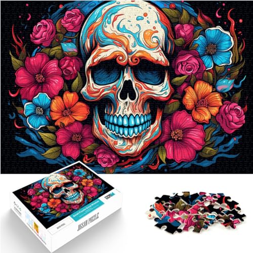 Puzzles, farbenfrohes psychedelisches Totenkopf-Gemälde, für Erwachsene, 1000 Teile, Holzpuzzle, anspruchsvoll, aber unterhaltsam und humorvoll, 1000 Teile (50 x 75 cm)