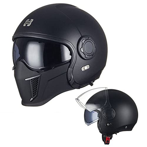 German Style 3/4 Motorrad Jethelm mit Visier Herren & Damen Mopedhelme Retro Halbhelm passend für Cruiser Scooter Chopper Jet Pilot ECE-geprüft