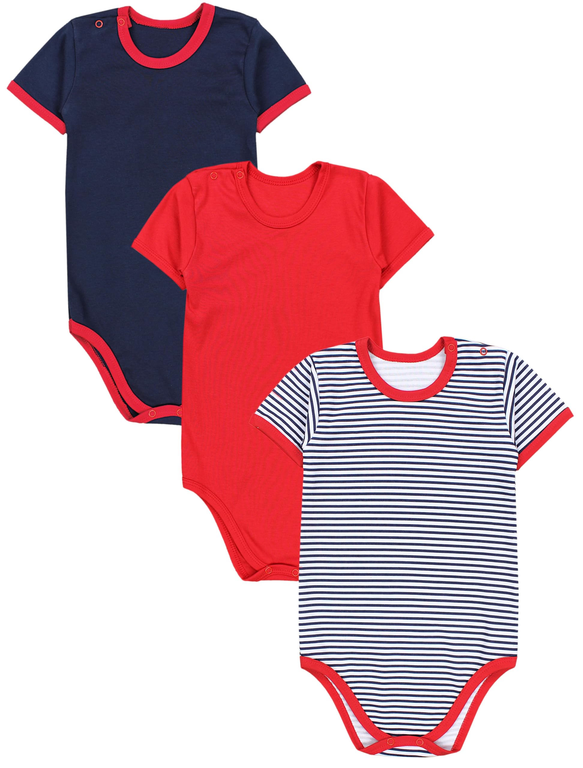 TupTam Kinder Unisex Kurzarm Body Baumwolle 3er Set, Farbe: Streifen Dunkelblau Rot, Größe: 104