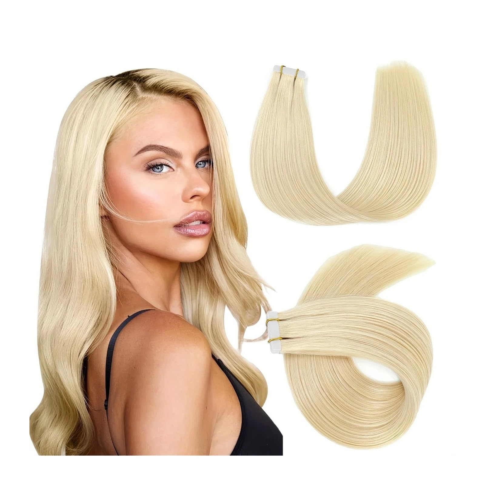 Haar-Tape-Extensions Echthaar-Blondine-Tape-in-Extensions, 613 Bleach Blonde Remy-Haarverlängerung, Tape-in-Extensions aus echtem Echthaar, 16–26 Zoll, nahtlos, glattes Naturhaar Unsichtbares Tape im