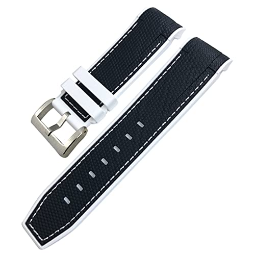 BANDKIT Uhrenarmband aus Fluorkautschuk, wasserdicht, passend für Blancpain 5000 5015 Fifty Fathoms Citizen, 22 mm, 23 mm, Schwarz / Weiß / Rot, 23 mm, Achat