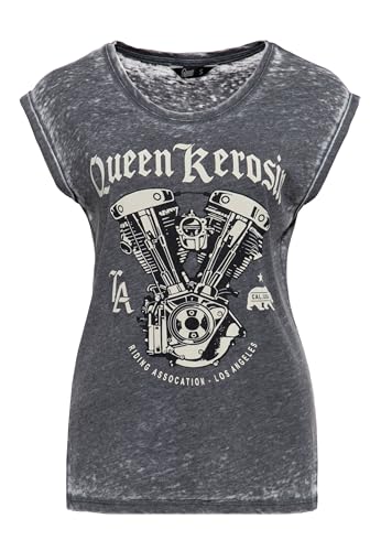 Queen Kerosin Damen T-Shirt | Damen | Enzym Wash | Used Look | Vintage | V-Twin | Motorrad | Biker| Riding | Sleevles Top | Riding Association