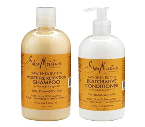 Shea Moisture Raw Shea Butter Moisture Retention Shampoo 384ml, Restorative Conditioner 384ml and Raw Shea Butter Extra Moisture Detangler 236ml