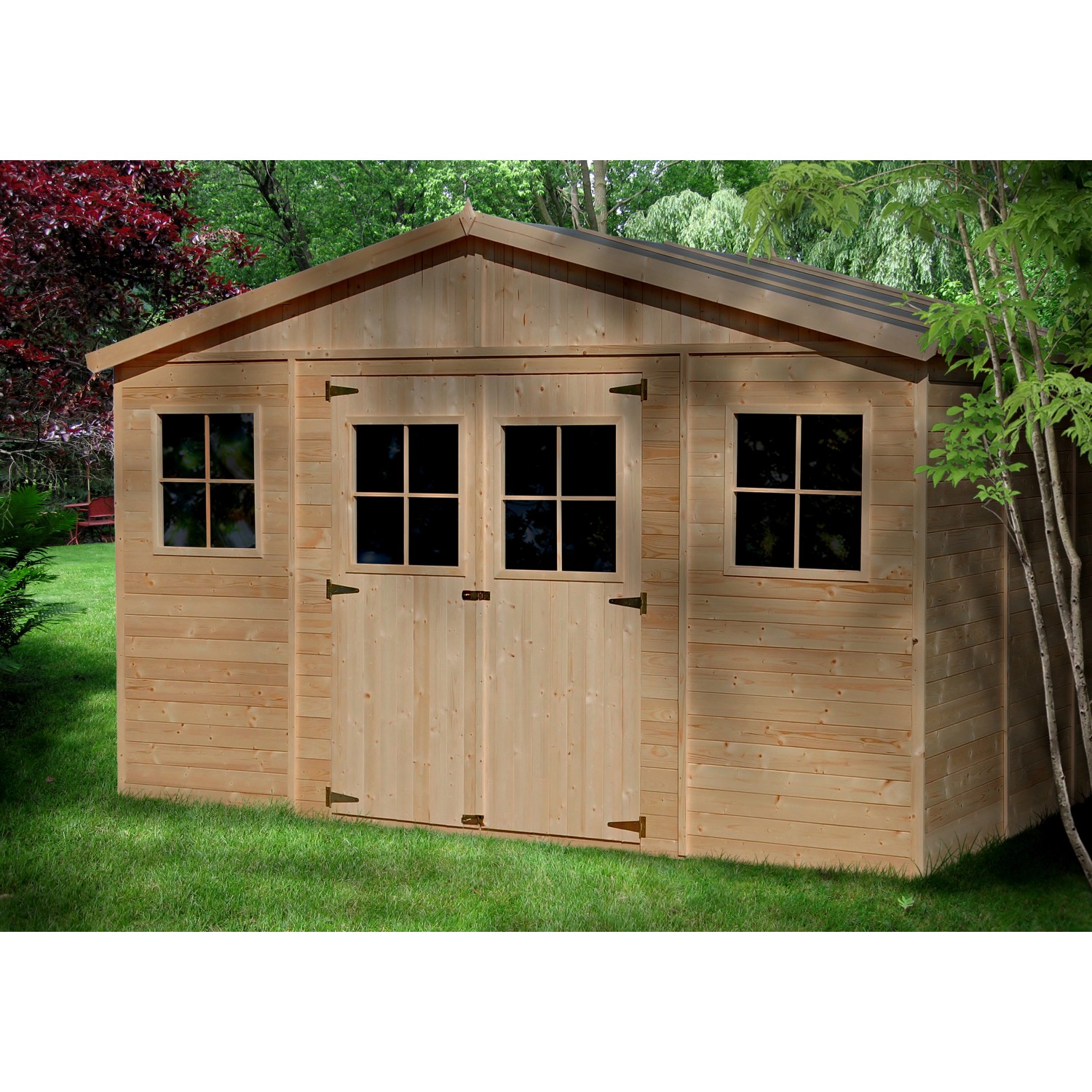 Timbela Gartenhaus Holz Abstellraum M330 15,84 m² mit Fenstern