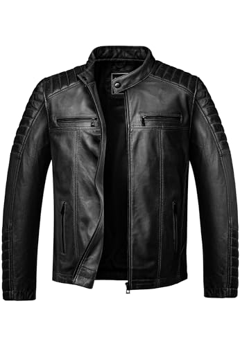 Amaci&Sons Herren Echtleder Jacke Biker Zipper Lederjacke 9104 Schwarz S