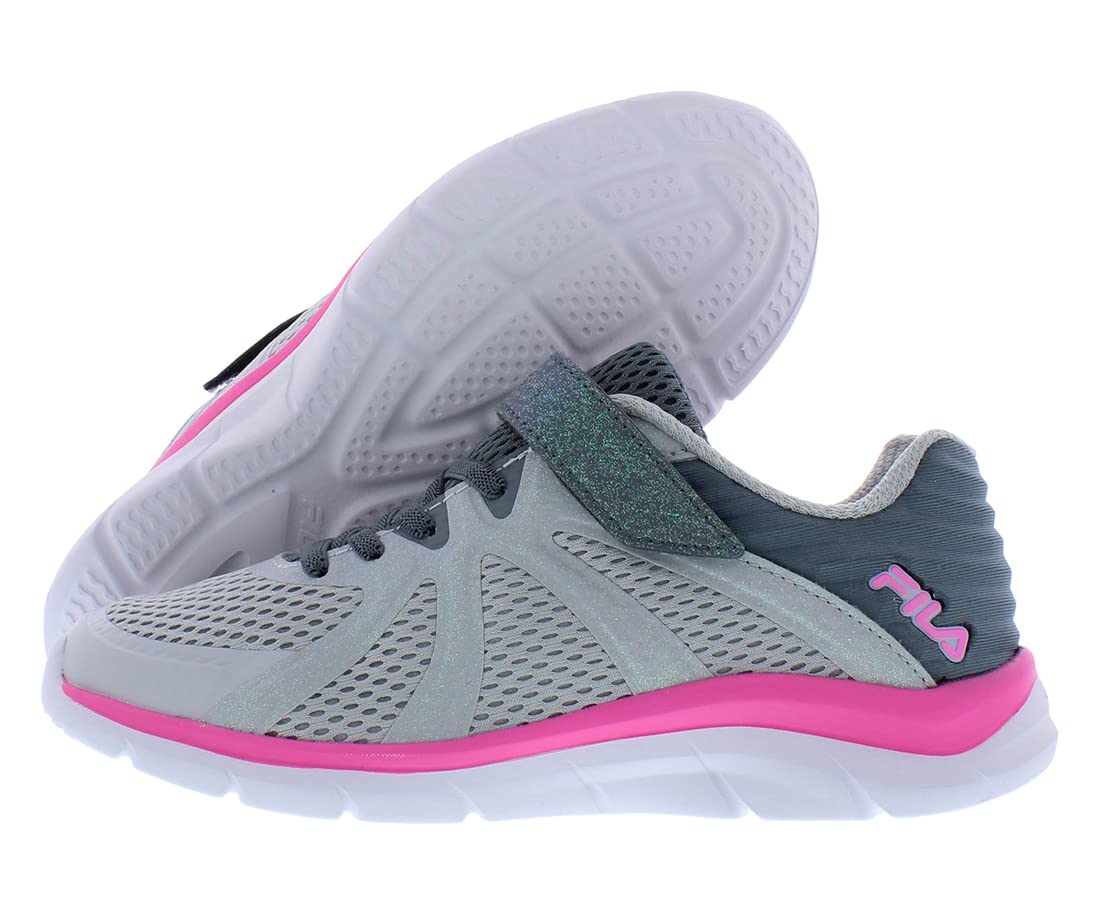 Fila Girl's Fraction 3 Strap Glitter (Little Kid/Big Kid) Gray/Monument/Sugarplum 7 Big Kid M