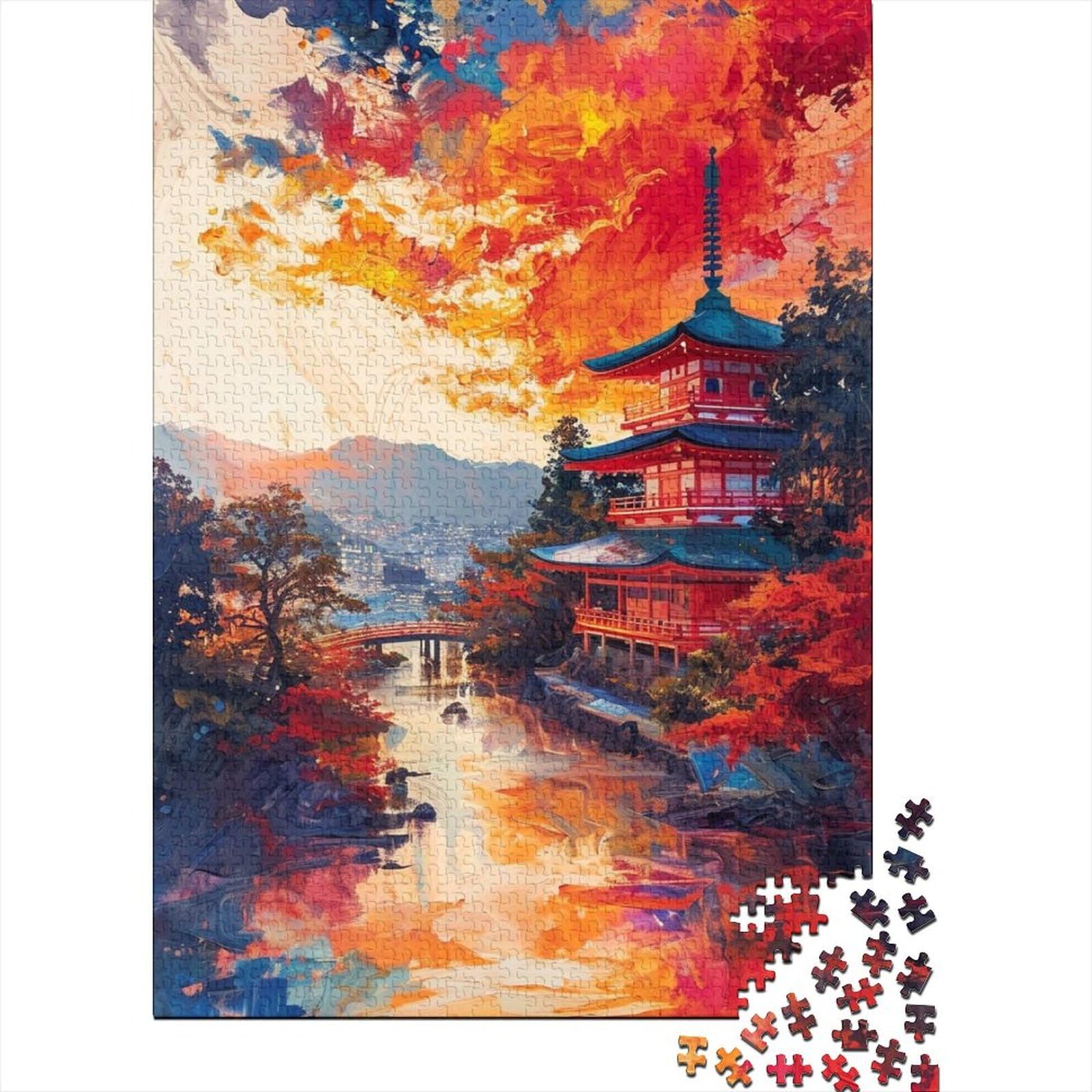 Japanischer Tempelturm, Holzpuzzle für Erwachsene und Jugendliche, 1000-teiliges Puzzle für Erwachsene und Jugendliche, nachhaltiges Puzzle für Erwachsene (Größe 75x50cm)