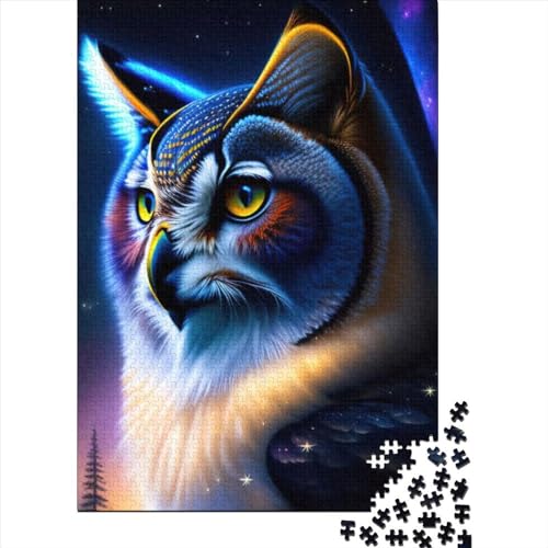 Schönes Katzenaugen-Eulen-Puzzle für Erwachsene, 1000 Teile, Holzpuzzle für Erwachsene, Puzzle-Spielzeug, Spielspielzeug für Erwachsene, Familienpuzzle, Geschenk (Größe: 75 x 50 cm)