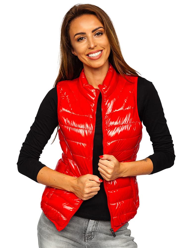 BOLF Damen Weste Stehkragen Steppweste Bodywarmer Daunenweste Reißverschluss Weste Ärmellose Sportweste Zip Wärme Freizeit Outdoor Style R0107A Rot XL [U1U]