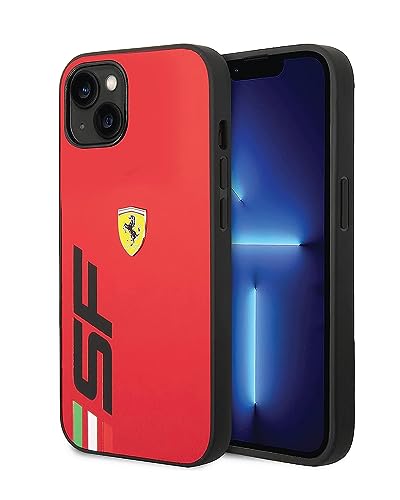 Ferrari Handyhülle für iPhone 14 Plus in Rot mit großem schwarzen SF-Logo, PU-Leder-Schutzhülle, strapazierfähig, kratzfest, mit einfachem Snap-On und Stoßdämpfung