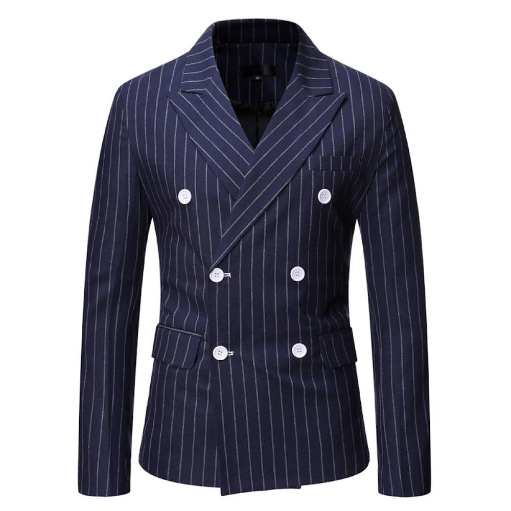 Herren Anzugjacke,Leichter Blazer Für Herren, Slim Fit Jacke, Langärmlig, Zweireihig, Maßgeschneiderter Blazer, Streifen, Strickjacke, Lässig, Business, Eleganter Anzug, Sportmantel, Abendessen,