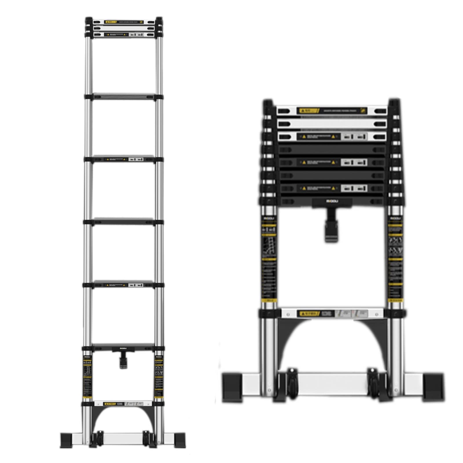 RASOANOA Leitern, Ausziehbare Teleskopleiter, Faltbare Teleskopleiter aus Edelstahl mit Stabilisator und 3" breiter Stufe, Einziehbare Mehrzweckleiter / 5M/11,5Ft Ambitious