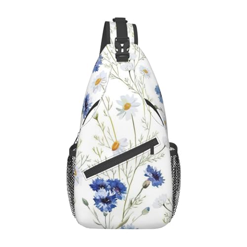 Umhängetasche Ozean. Crossbody Rucksack Schultertasche Casual Daypacks Für Damen Herren Radfahren Wandern Reisen, Wilde Blumen und Kornblumen Gänseblümchen, Einheitsgröße