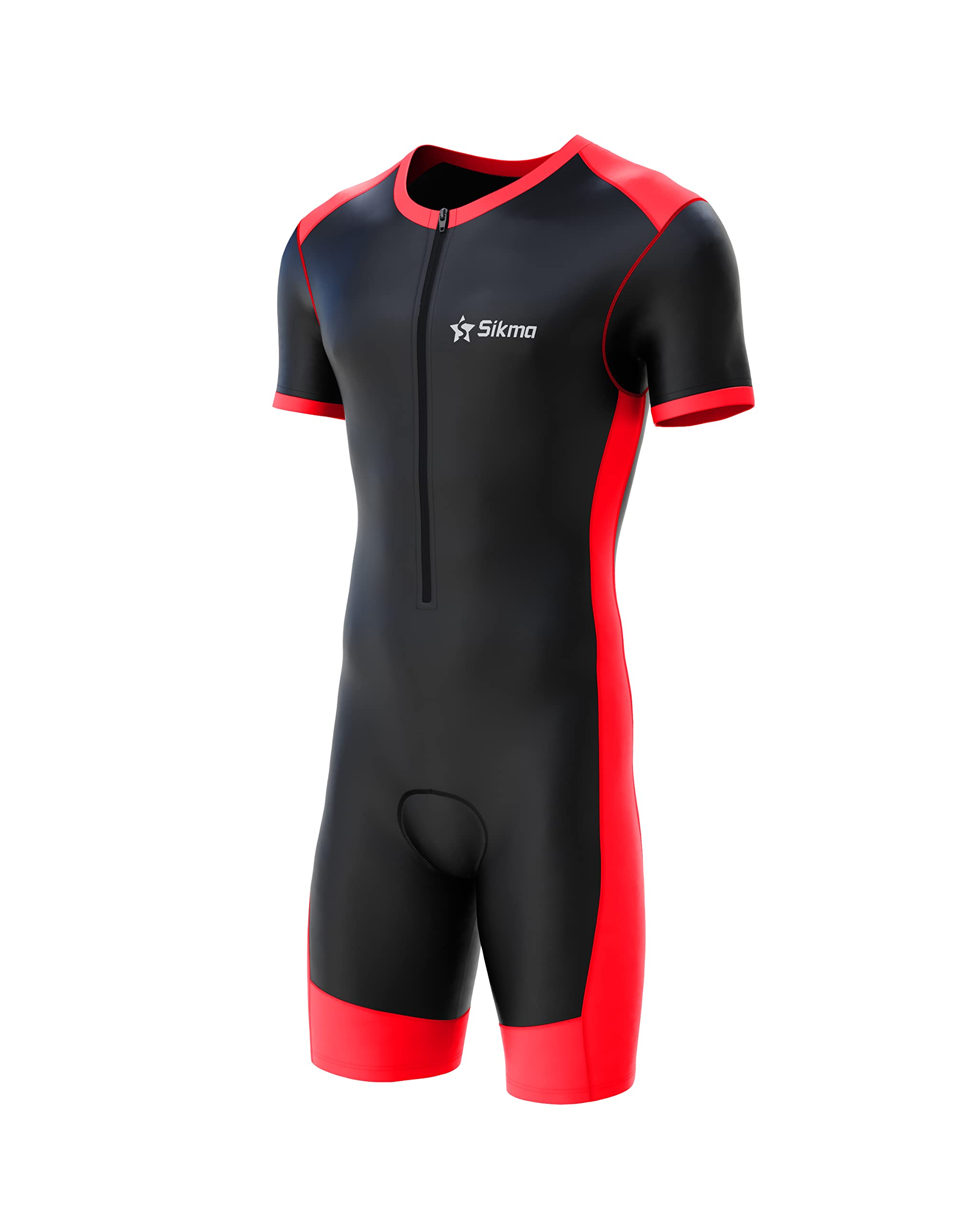 Sikma Herren Skinsuit Gepolsterter Einteiler Trisuit Bike Top Short - schwarz/rot - XXL